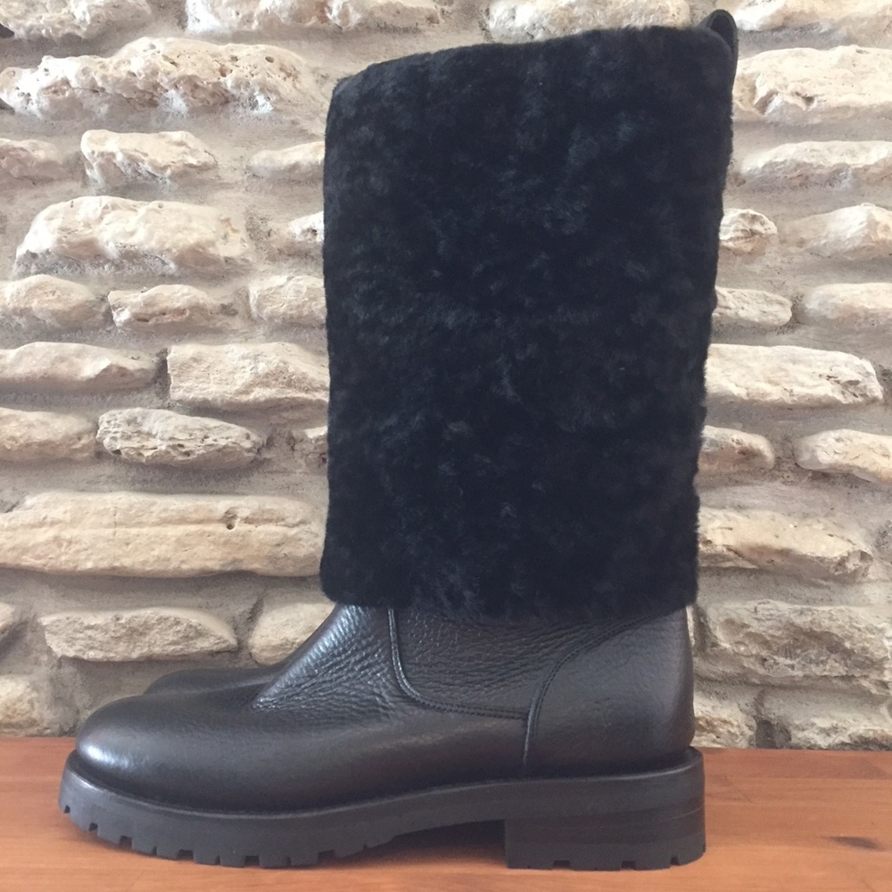 Frye Women's Size 7.5 Black Waterproof Leather Shearling Cuff Winter Boots